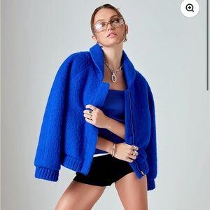 Grey Lab Blue Felt Bomber Jacket